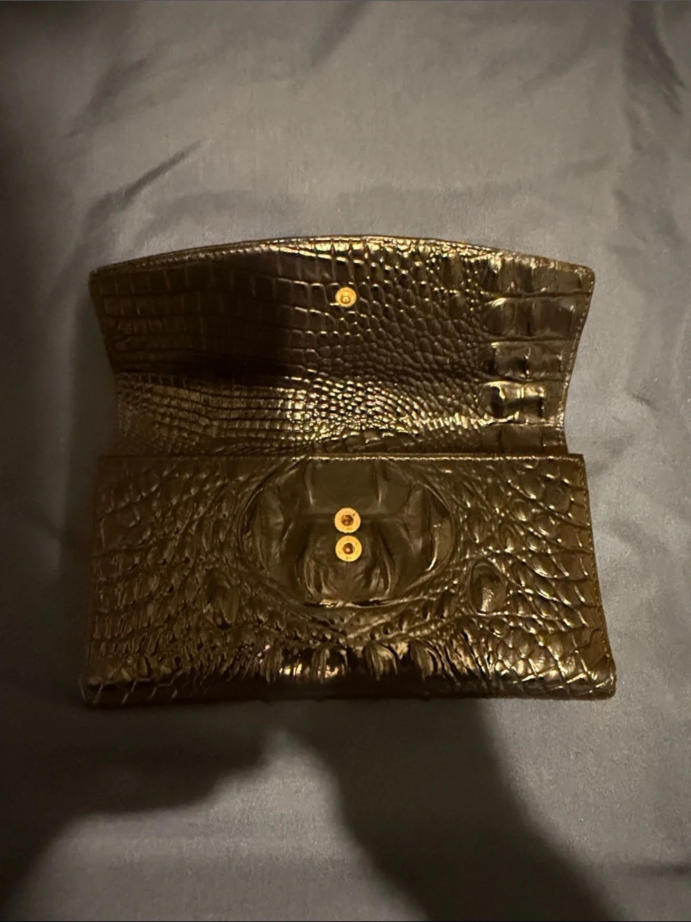 Brahmin Black Croc-Embossed Clutch with Gold Hardware